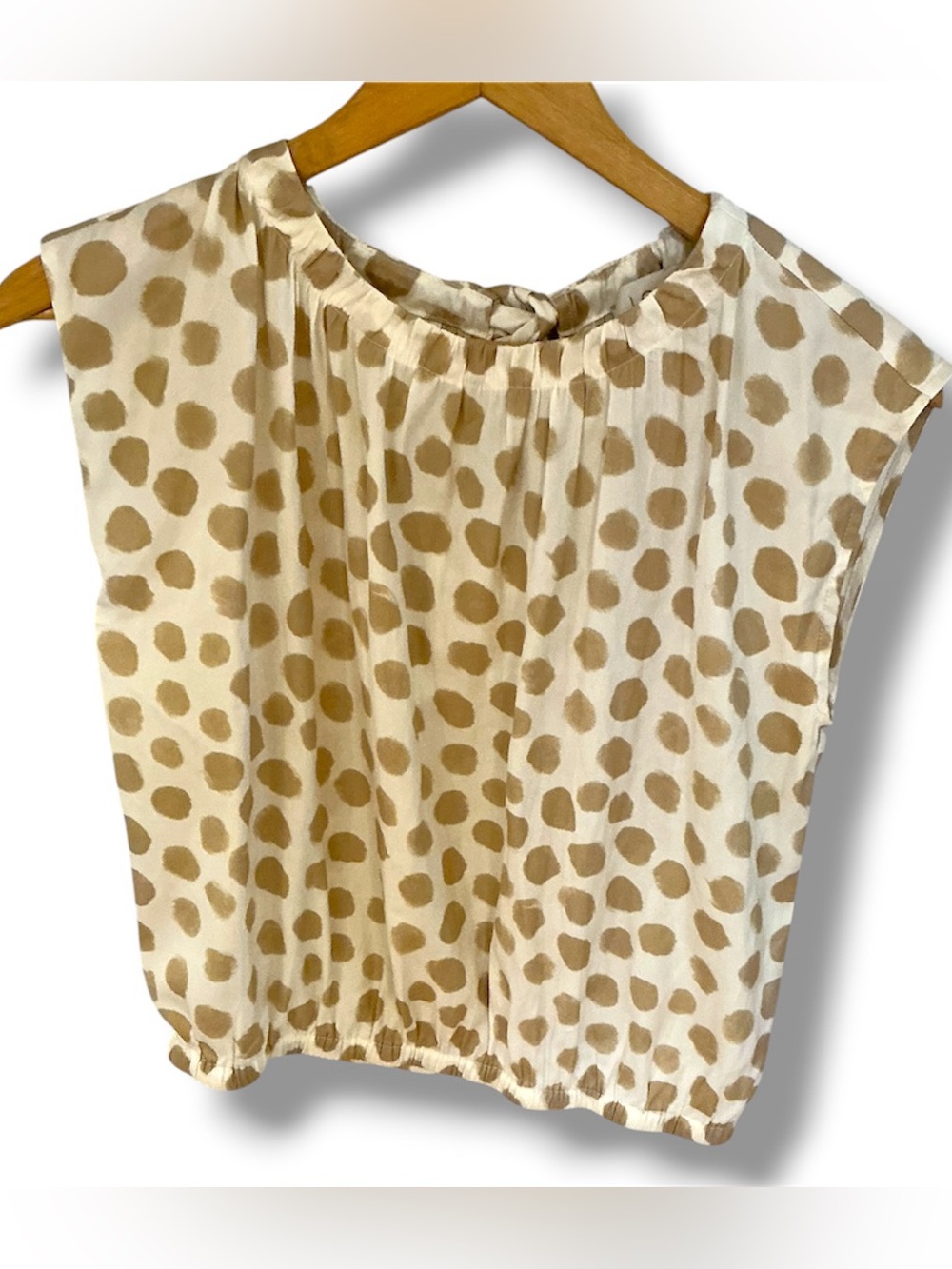 LOFT Cream Blouse with Tan Polka Dot Print